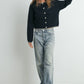 Women's Crewneck Cardigan Sweater - BMC7526: TAUPE / BLACK / S