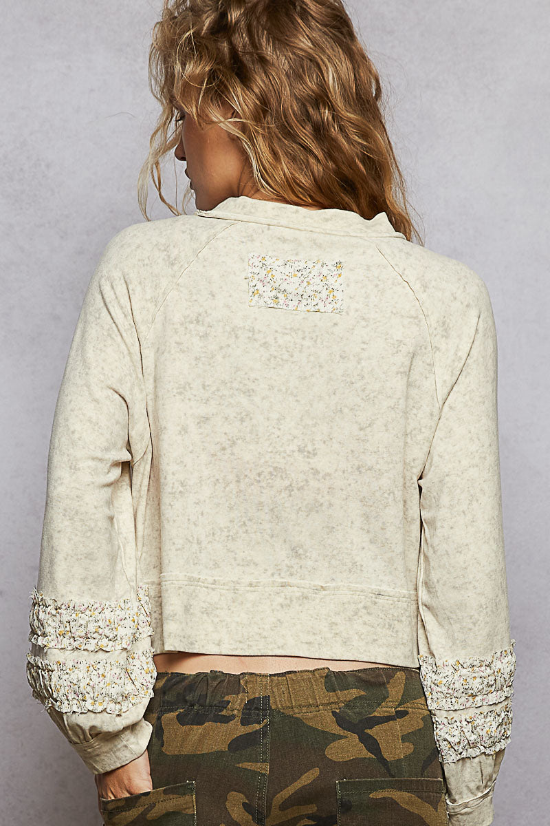 Oatmeal Floral Cropped Top