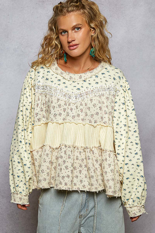 Floral & Cream Balloon Sleeve