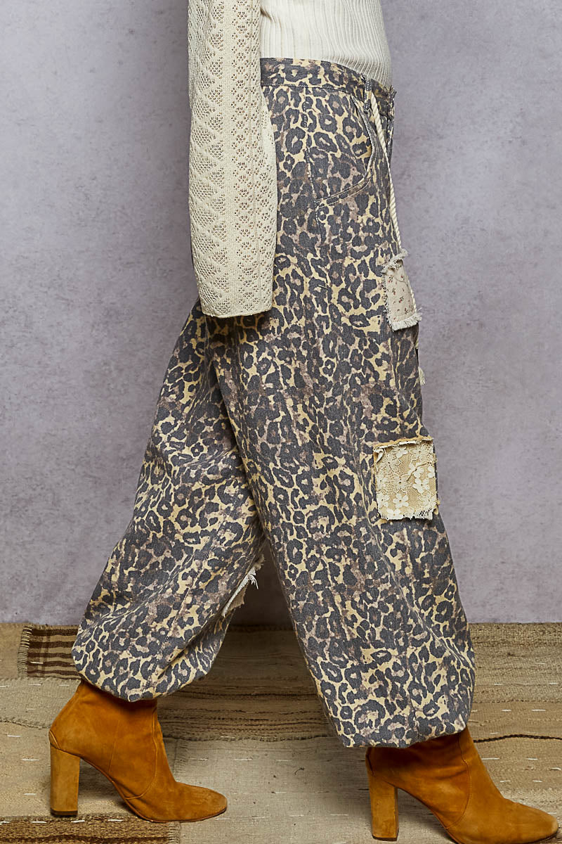 Tan Leopard Twill Pants