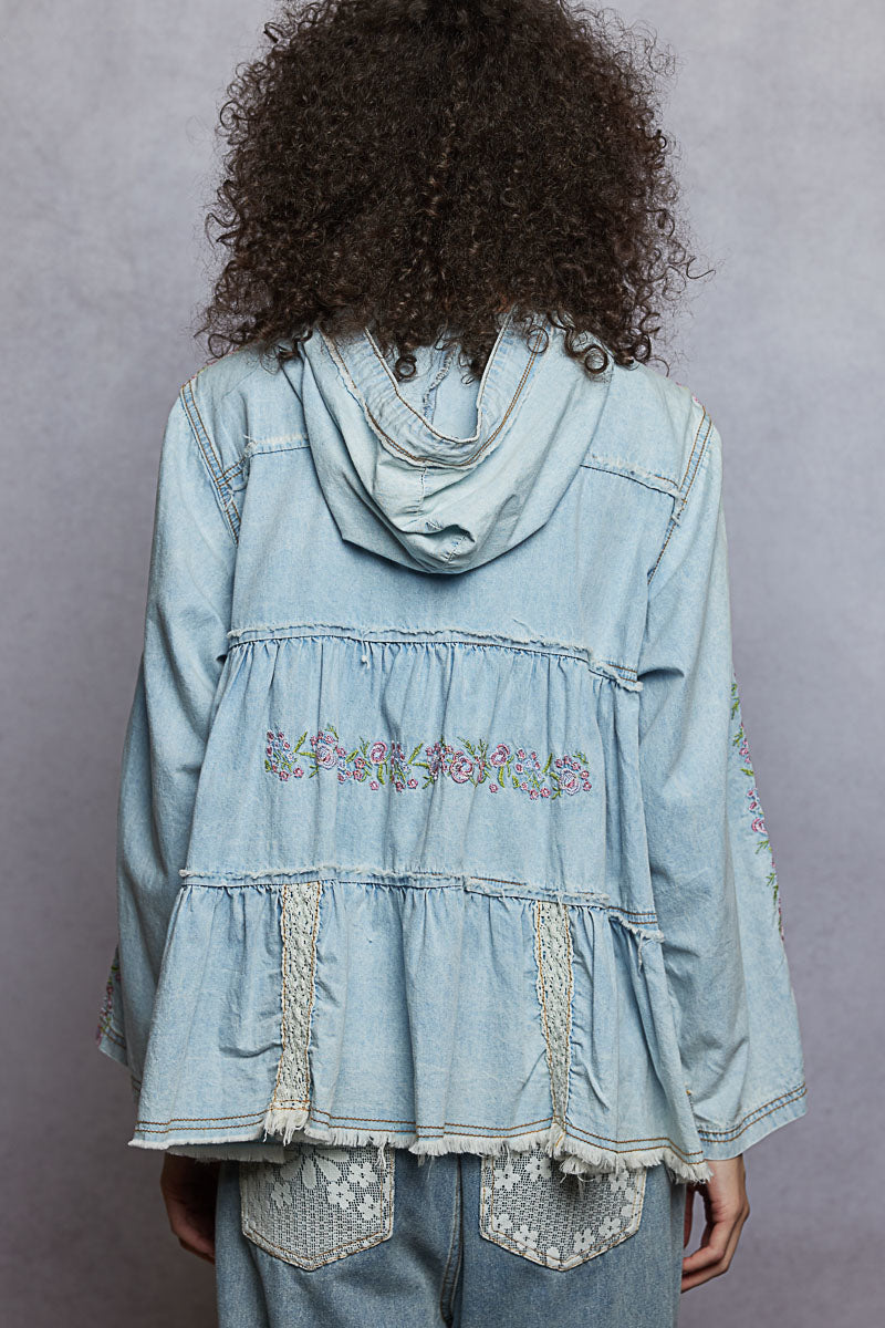 Denim Embroidered Hoodie