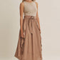 RUSTIC WEEKEND TWOFER MAXI DRESS WITH CASCADING RUFFLES: COCONUT BROWN / S