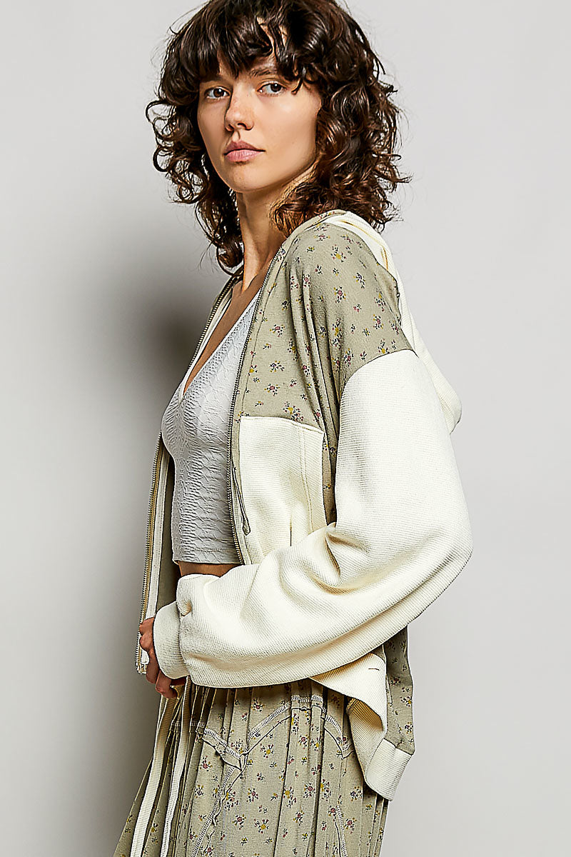 Sage Floral Knit Zip-up