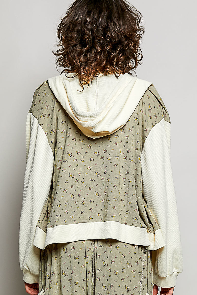 Sage Floral Knit Zip-up