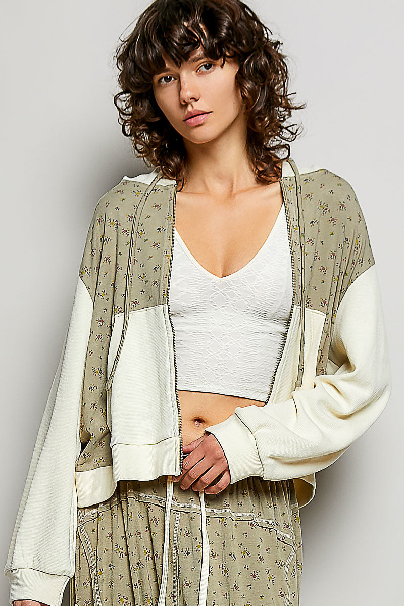 Sage Floral Knit Zip-up