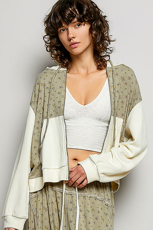 Sage Floral Knit Zip-up