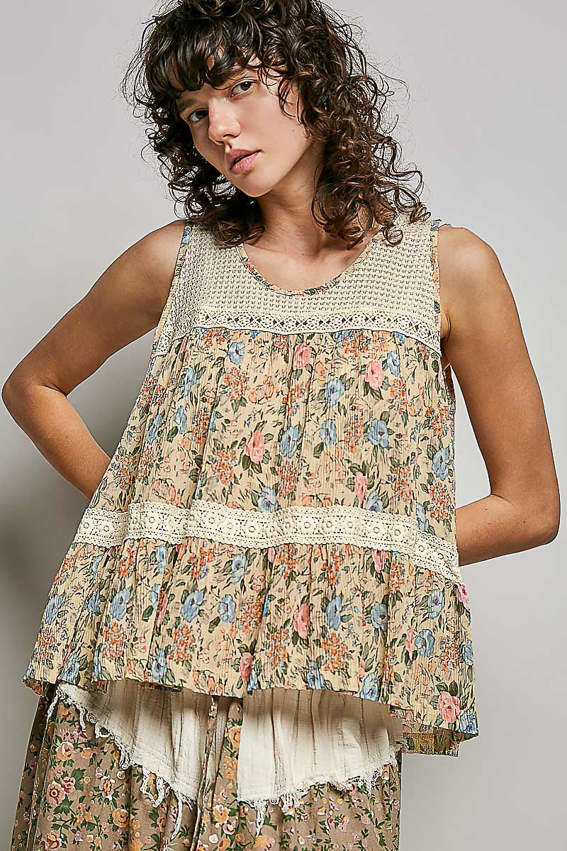 Floral Crinkle Tank