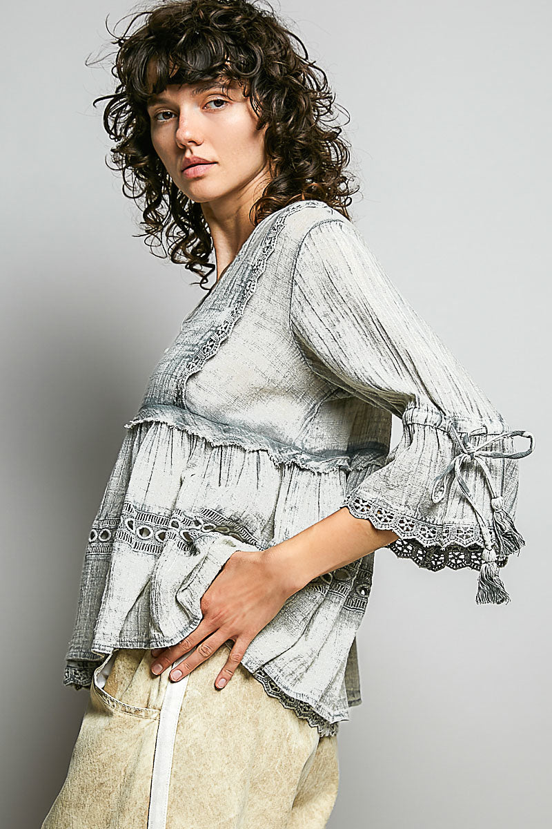 Light Blue Vintage Wash Blouse