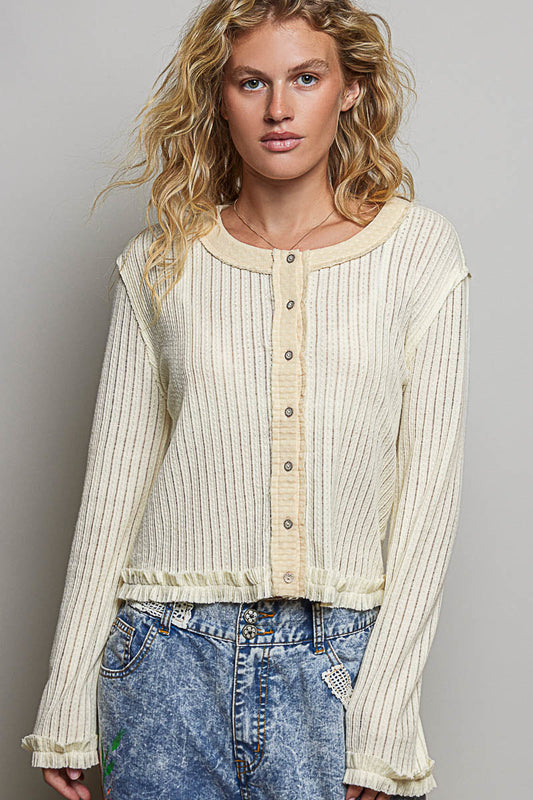 Cream Ribbed Long Sleeve