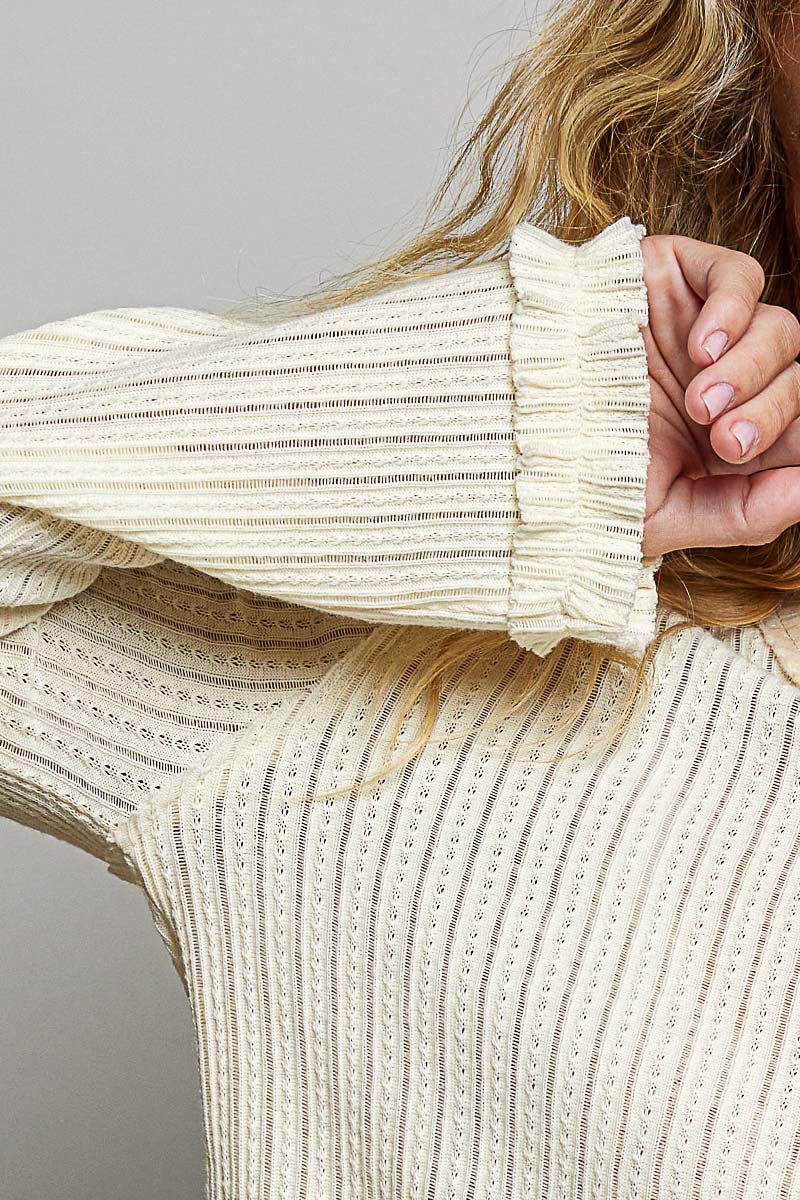 Cream Ribbed Long Sleeve