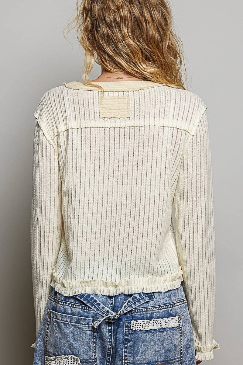 Cream Ribbed Long Sleeve