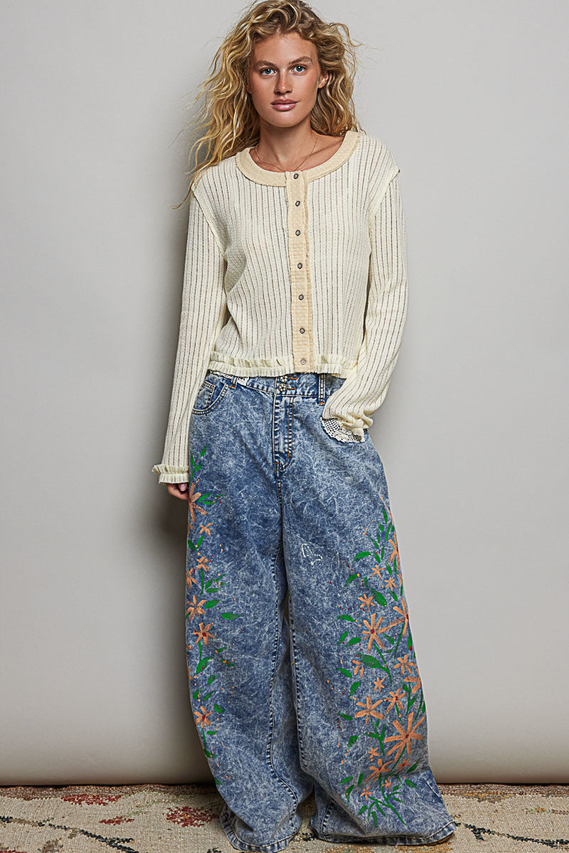 Cream Ribbed Long Sleeve