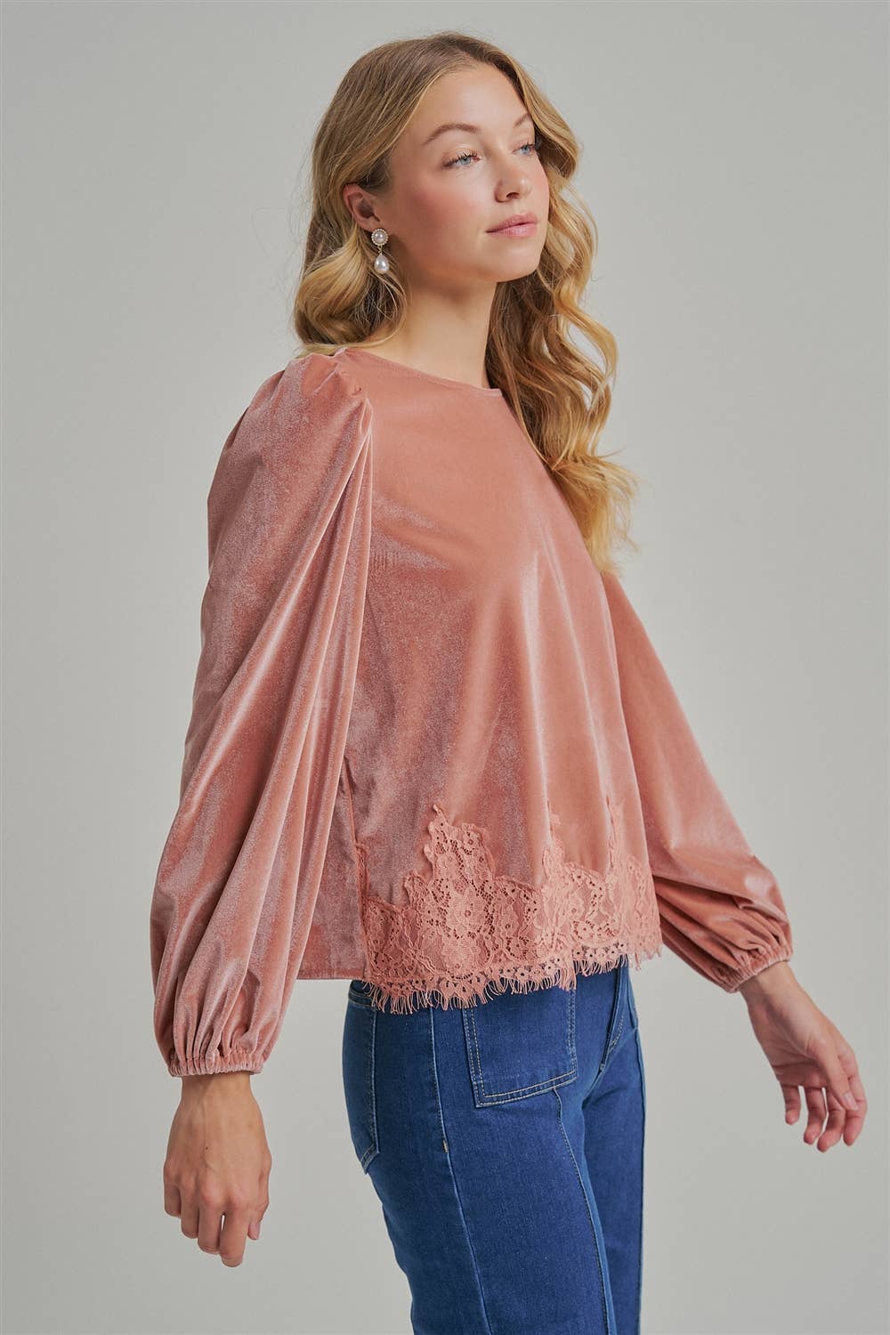 ROMANTIC HOLIDAY VELVET BLOUSE TOP _JLT00304-02: HUNTER / S-M-L(2-2-2)