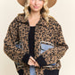 LESW4150-LEOPARD PRINT JACKET WITH DENIM POCKETS: Brown / ONESIZE(6)