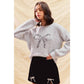 RIBBON SEQUINS CHRISTMAS HOLIDAY SWEATER TOP: LT GREY/SILVER / S