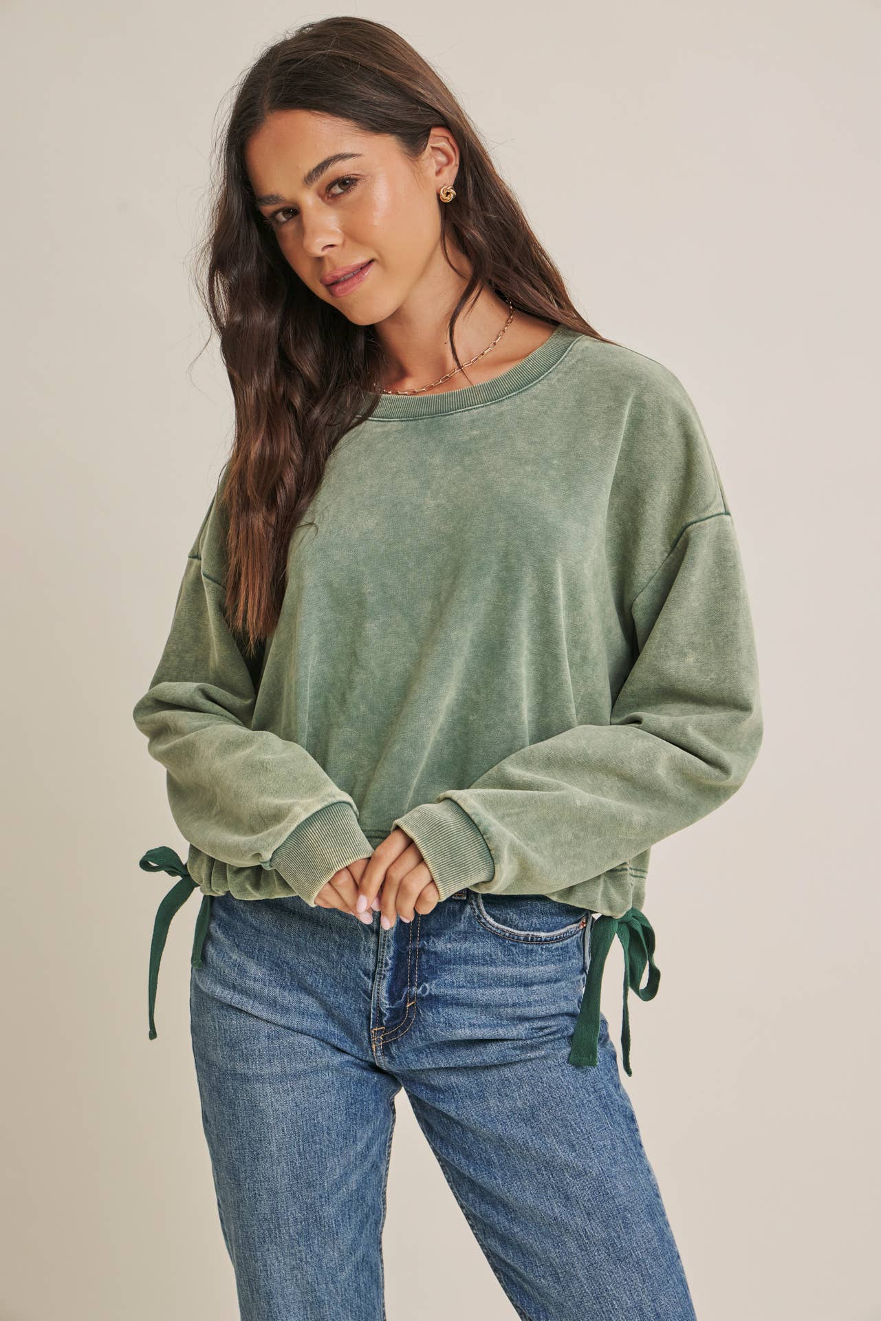 Washed Green Cinched Sweatshirt