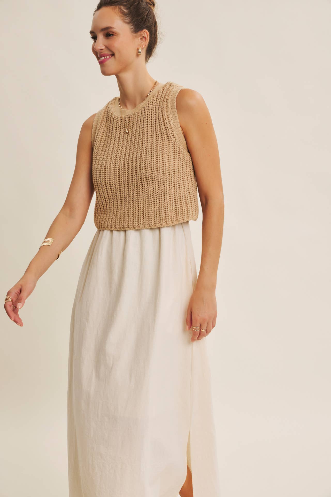 Latte Chunky Sweater Midi Dress