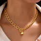 Gold-Tone Mixed Link & Round Bead Pendant Necklace | 25N380: GOLD