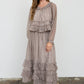 PLAID RUFFLED TIERED HEM MIDI SKIRT: BROWN