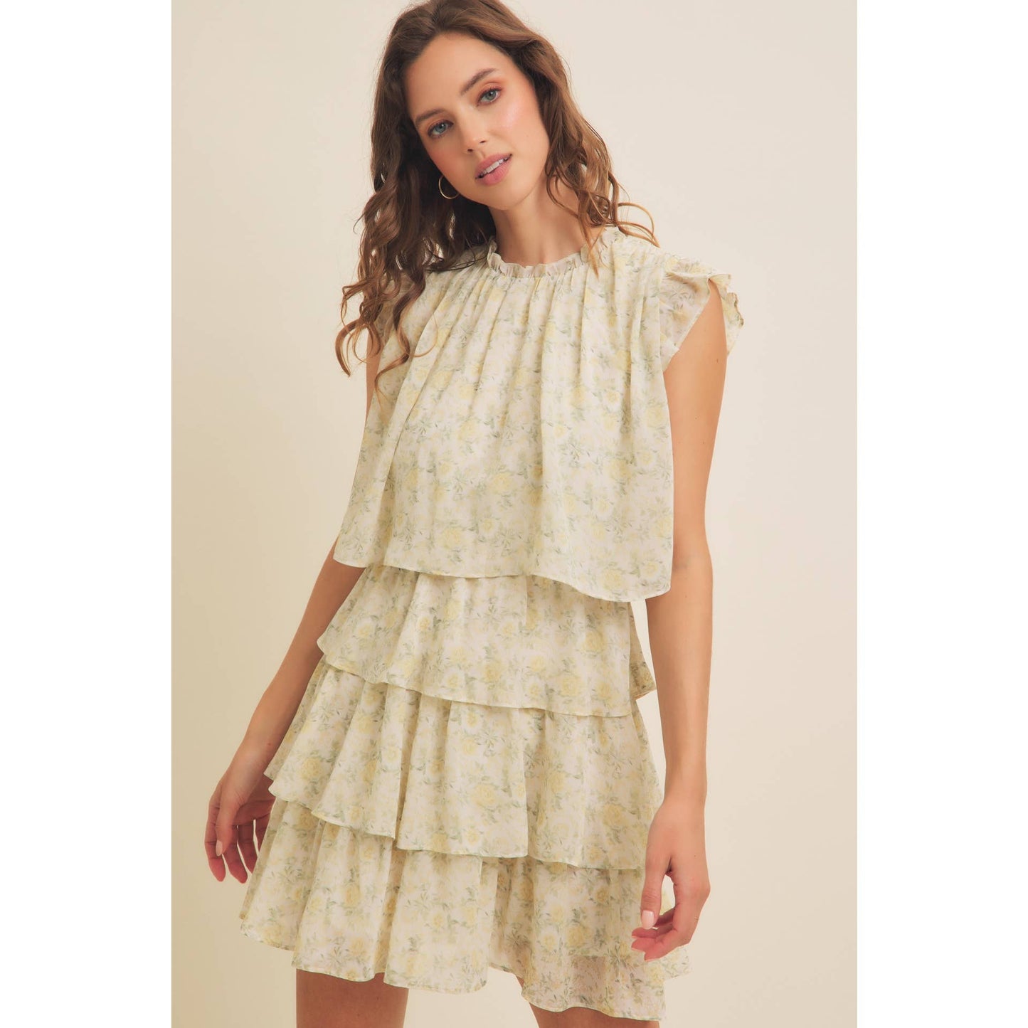 Green & Yellow Floral Mini Dress