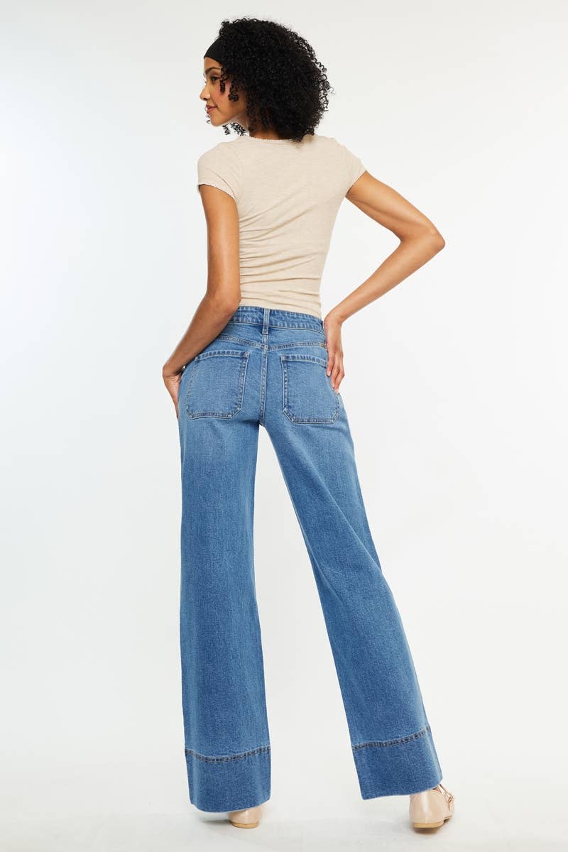 MID RISE WIDE LEG JEANS-KC70100MD: MED DARK / 9/28