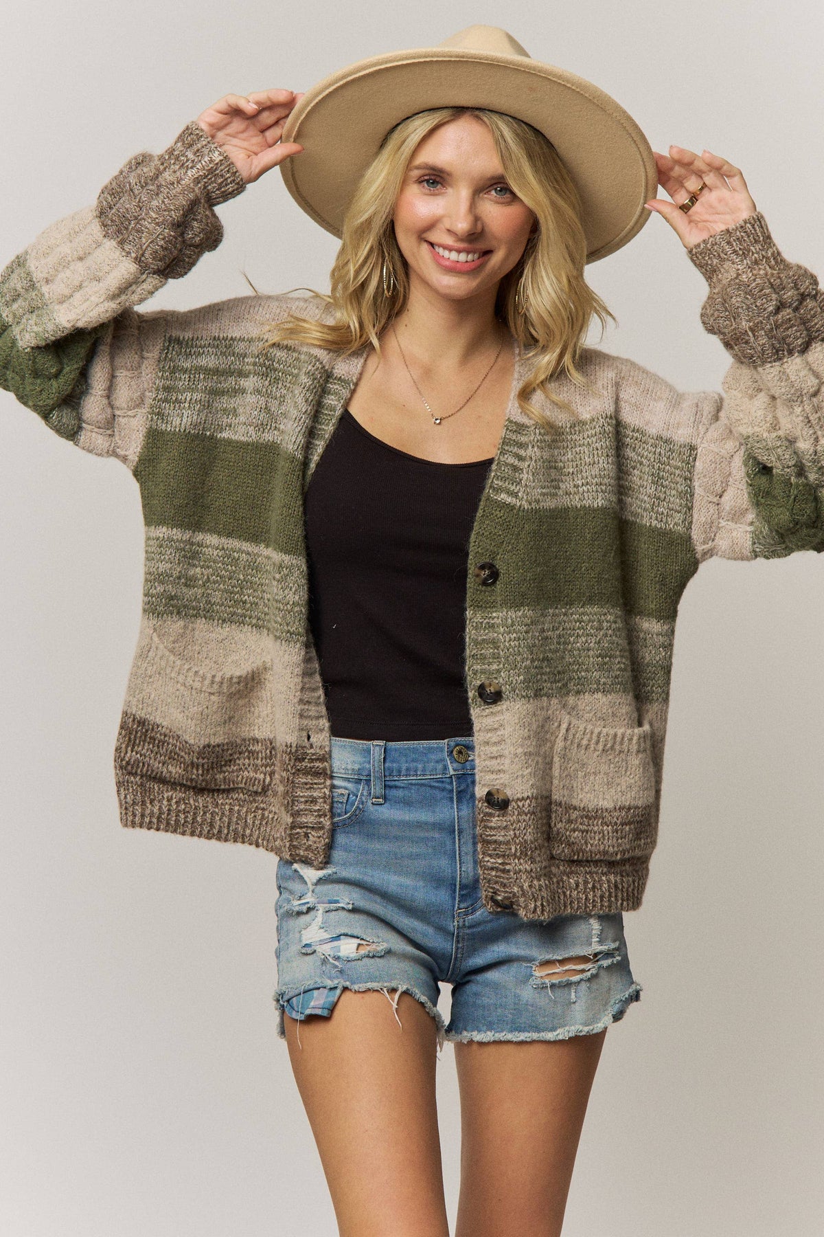 Olive Bubble Knit Cardigan
