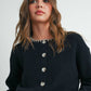 Women's Crewneck Cardigan Sweater - BMC7526: TAUPE / BLACK / S