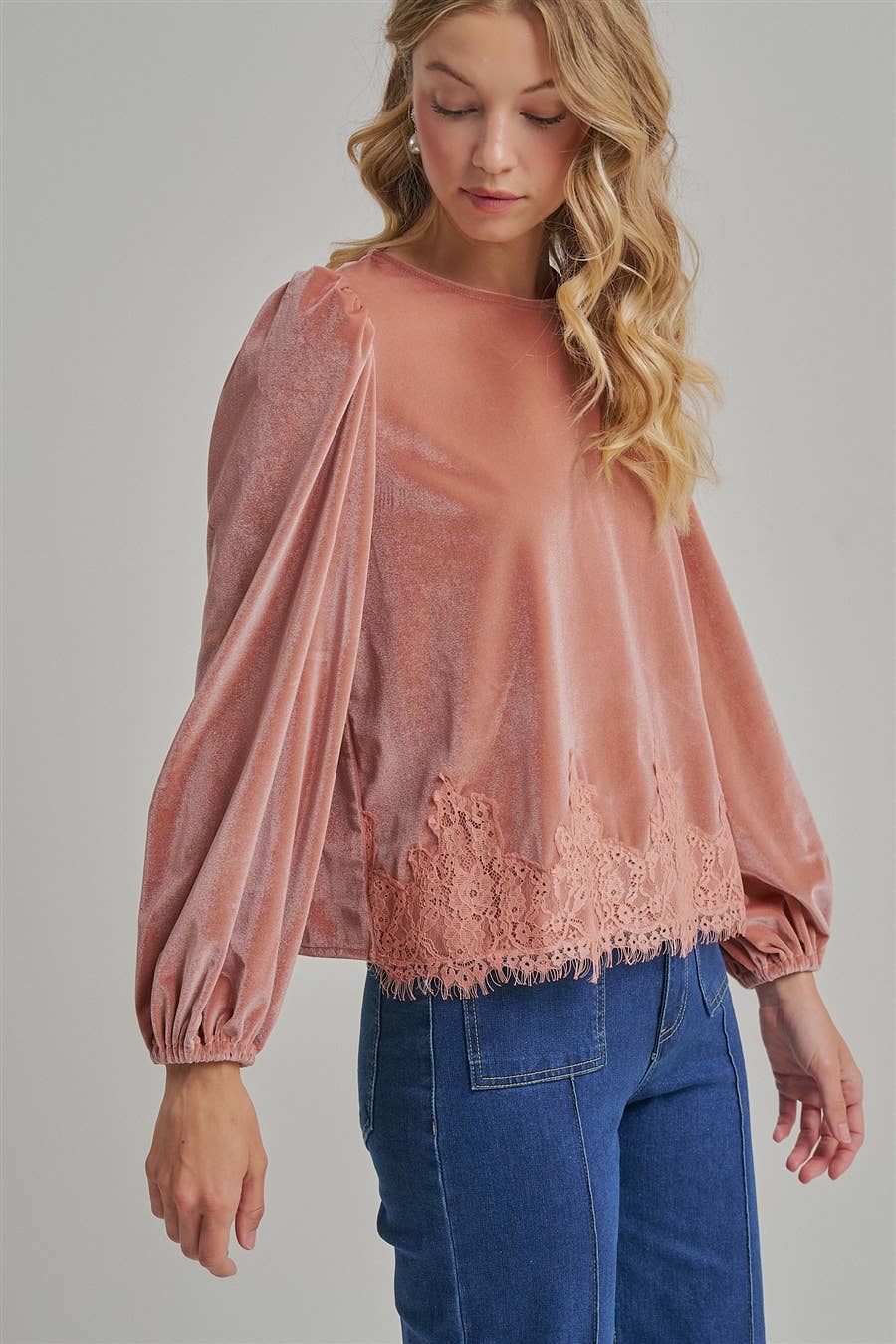 ROMANTIC HOLIDAY VELVET BLOUSE TOP _JLT00304-02: BROWN / S-M-L(2-2-2)