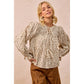 FLORAL PRINTED PEPLUM TOP WITH SHIRRING AND TIED: OATMEAL / S