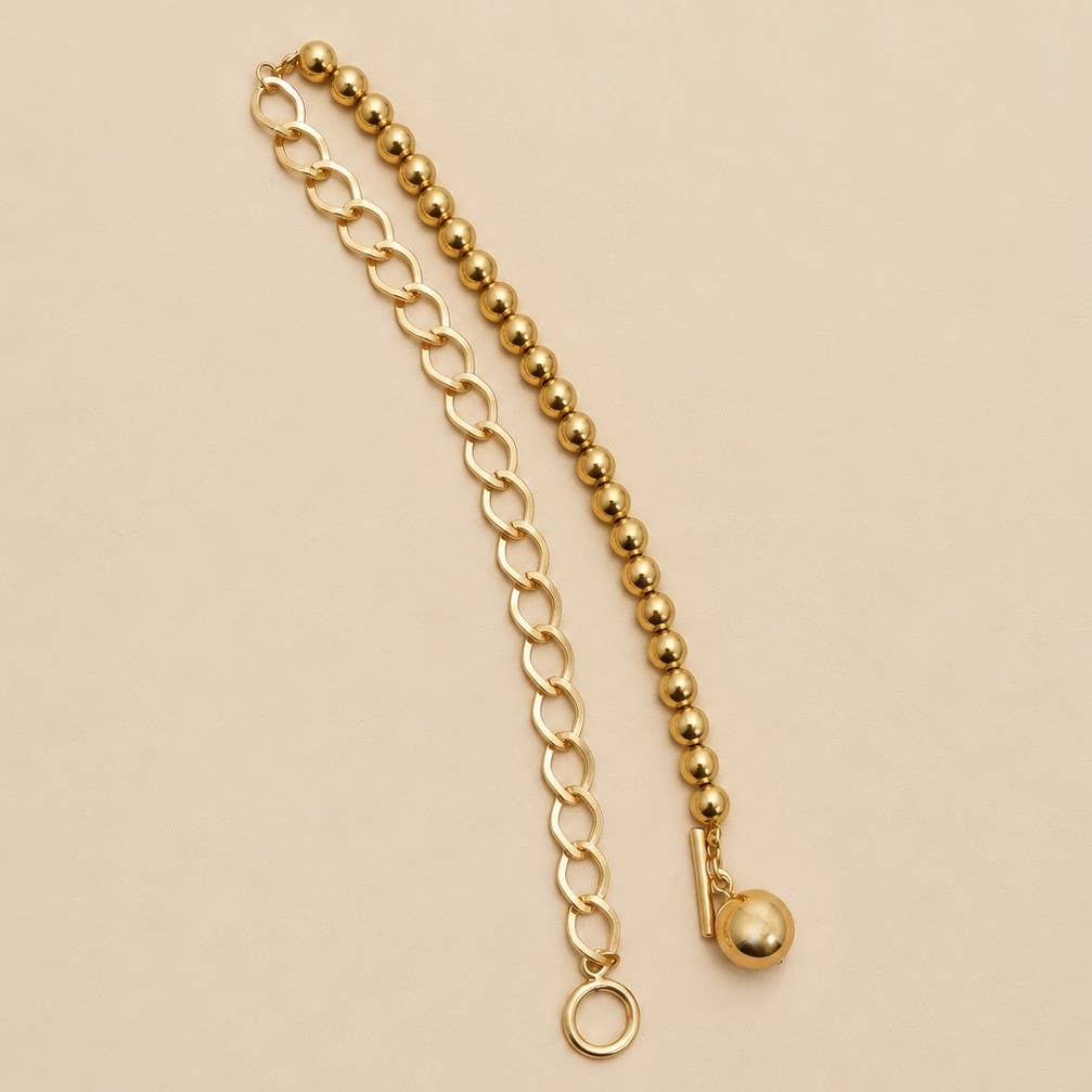 Gold-Tone Mixed Link & Round Bead Pendant Necklace | 25N380: GOLD