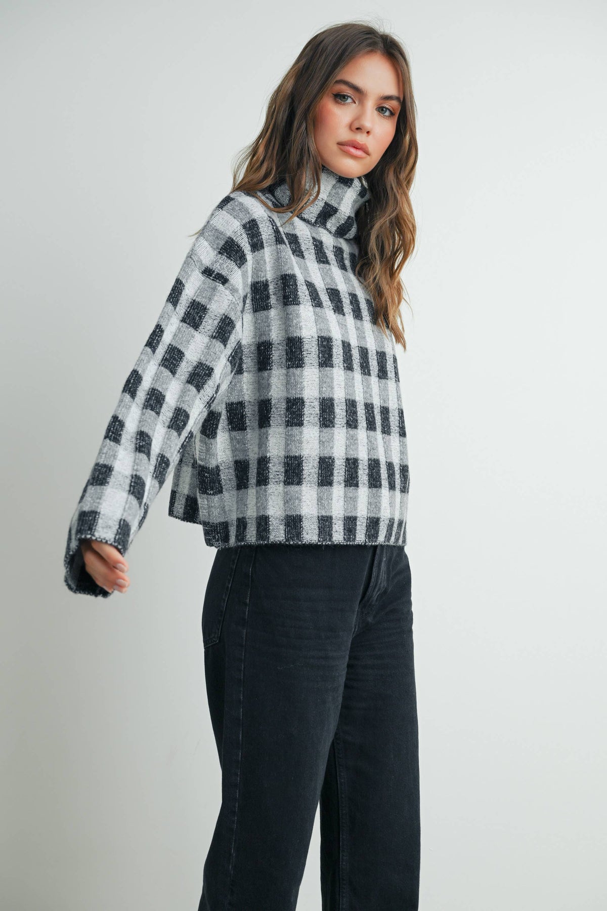Fall Check Turtleneck Sweater - BMW7532: TAUPE MULTI / L