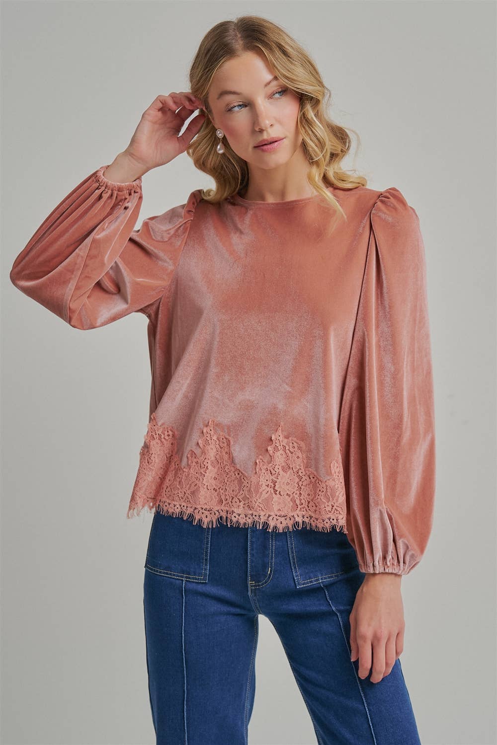 ROMANTIC HOLIDAY VELVET BLOUSE TOP _JLT00304-02: BROWN / S-M-L(2-2-2)
