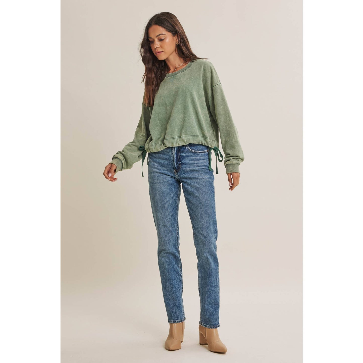 Washed Green Cinched Sweatshirt