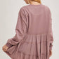 TIERED RUFFLE HEM SWEATSHIRT: OATMEAL / S