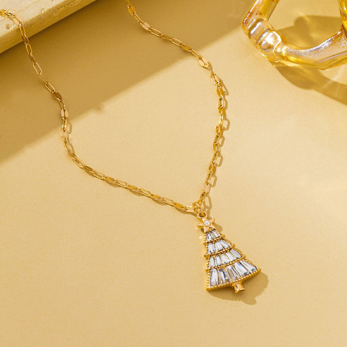 Christmas Tree Baguette Crystal Necklace | 80N93293: GOLD