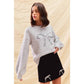 RIBBON SEQUINS CHRISTMAS HOLIDAY SWEATER TOP: LT GREY/SILVER / S