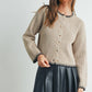 Women's Crewneck Cardigan Sweater - BMC7526: TAUPE / BLACK / S