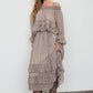 PLAID RUFFLED TIERED HEM MIDI SKIRT: BROWN