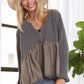 LET3678WN - MINERAL WASHED BABYDOLL TOP: OLIVE / S-M-L(2-2-2)