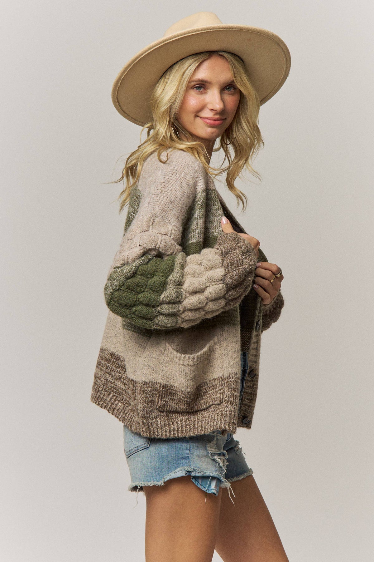 Olive Bubble Knit Cardigan