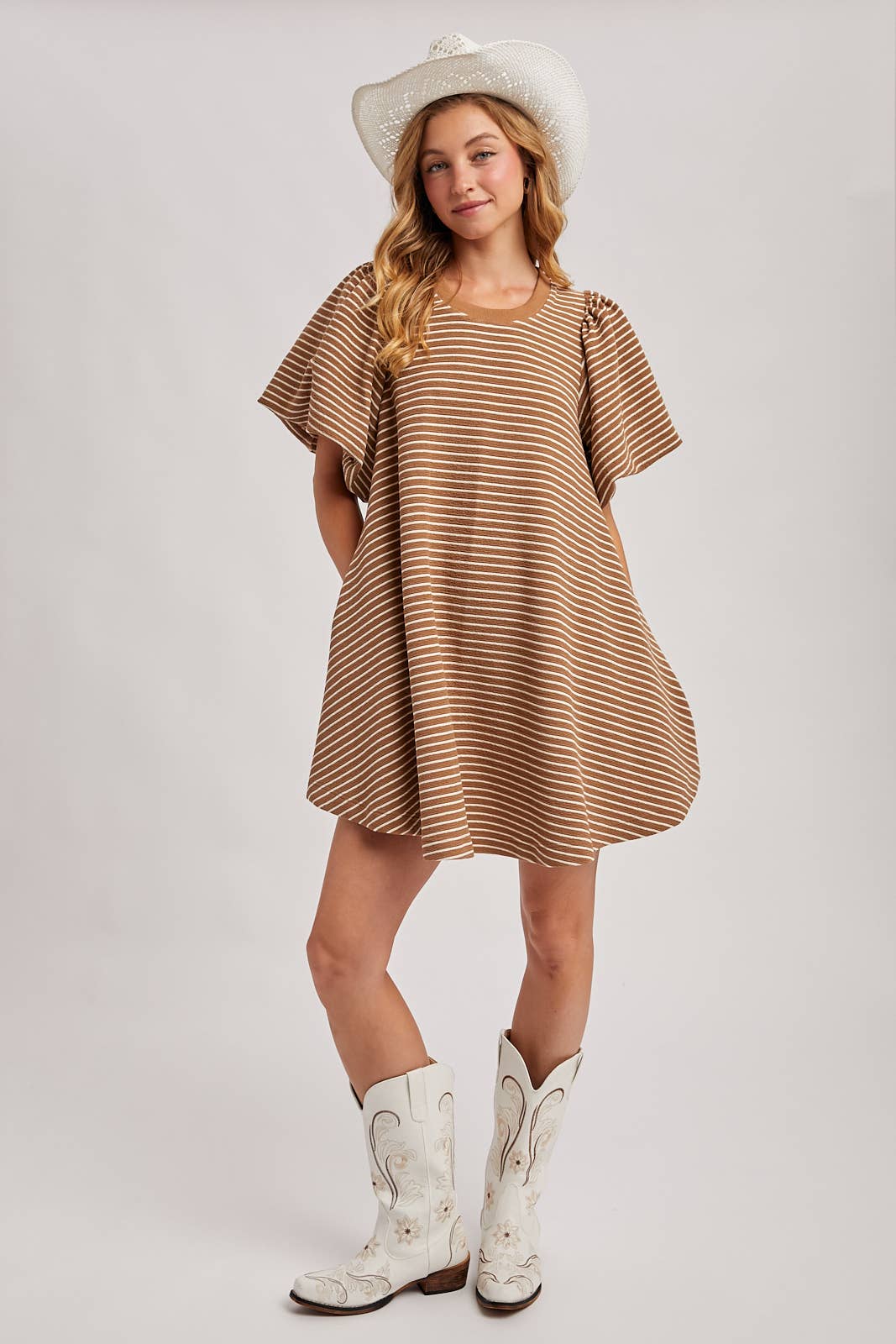 Latte Puff Striped Dress