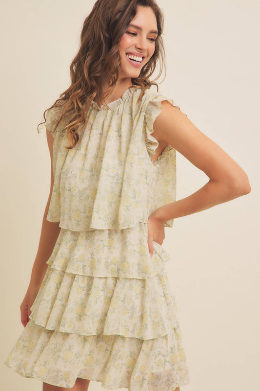 Green & Yellow Floral Mini Dress