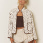 FLORAL PRINT SNAP BUTTON QUILTED JACKET: CREAM
