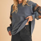 9103FK Malva Plaid Pullover Sweater: Slate Blue / Contemporary / L