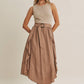 RUSTIC WEEKEND TWOFER MAXI DRESS WITH CASCADING RUFFLES: COCONUT BROWN / S