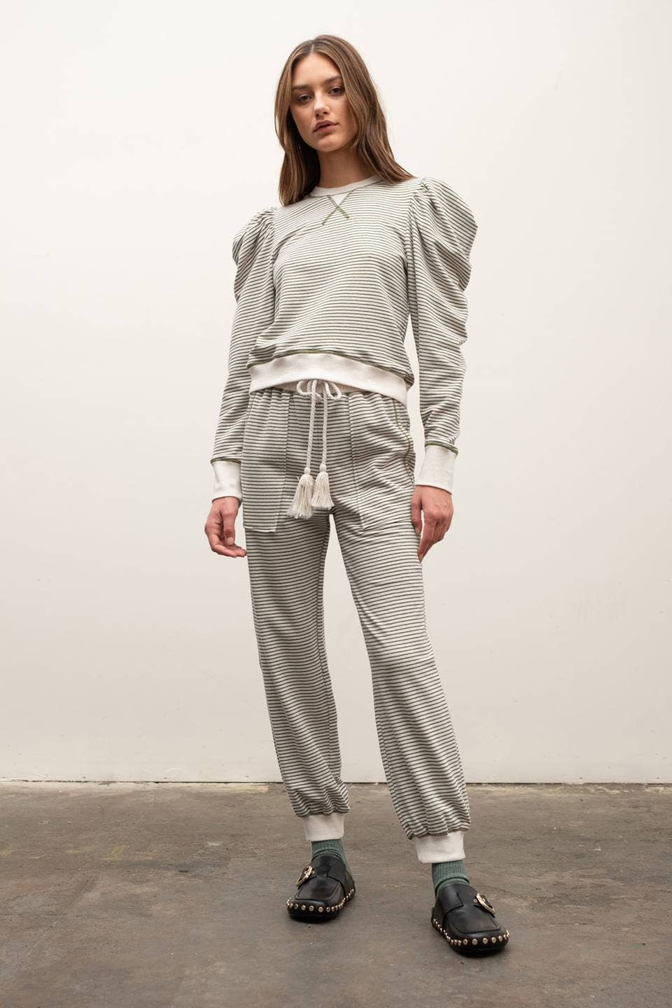 Olive Striped Contrast Set