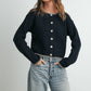 Women's Crewneck Cardigan Sweater - BMC7526: TAUPE / BLACK / S