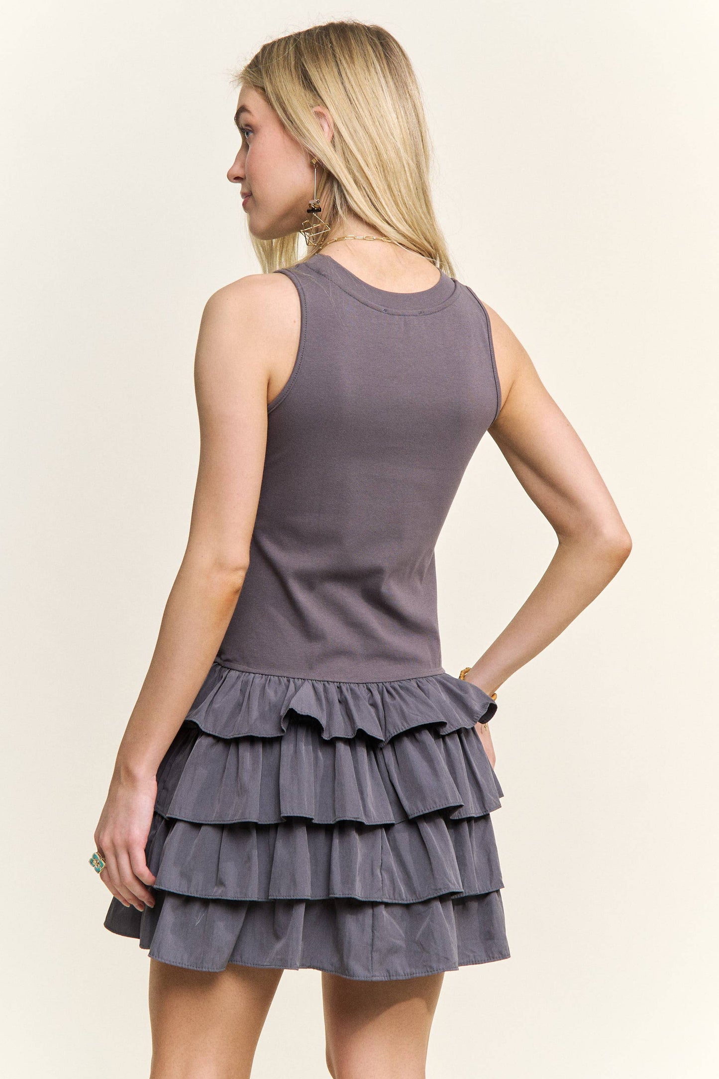 Grey Sleeveless Ruffle Mini