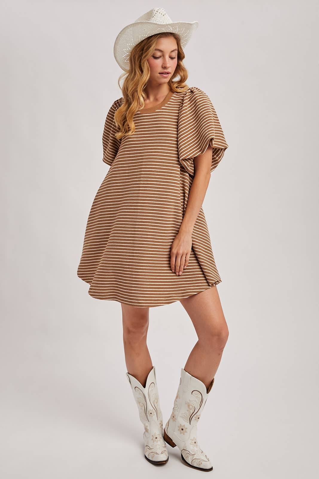 Latte Puff Striped Dress