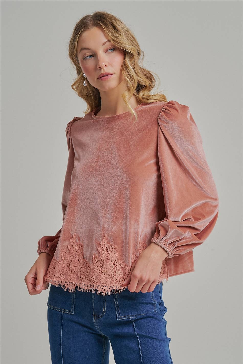ROMANTIC HOLIDAY VELVET BLOUSE TOP _JLT00304-02: HUNTER / S-M-L(2-2-2)